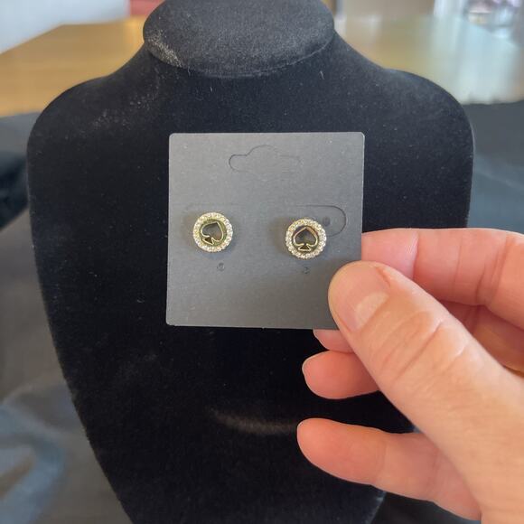 Kate Spade Spot The Spade Earrings Goldtone Clear Rhinestones Stud - Picture 6 of 6